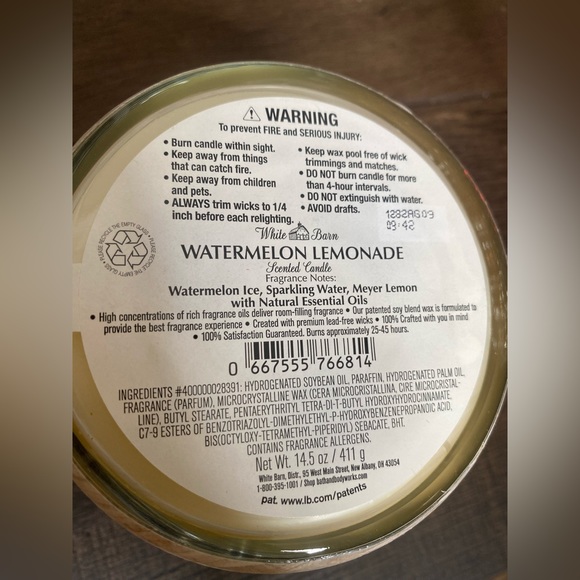 Bath & Body Works White Barn Watermelon Lemonade  3 Wick Candle - Picture 6 of 8